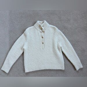 Jenni Kayne Boucle Button Pullover Sweater XS Cream Mock Neck